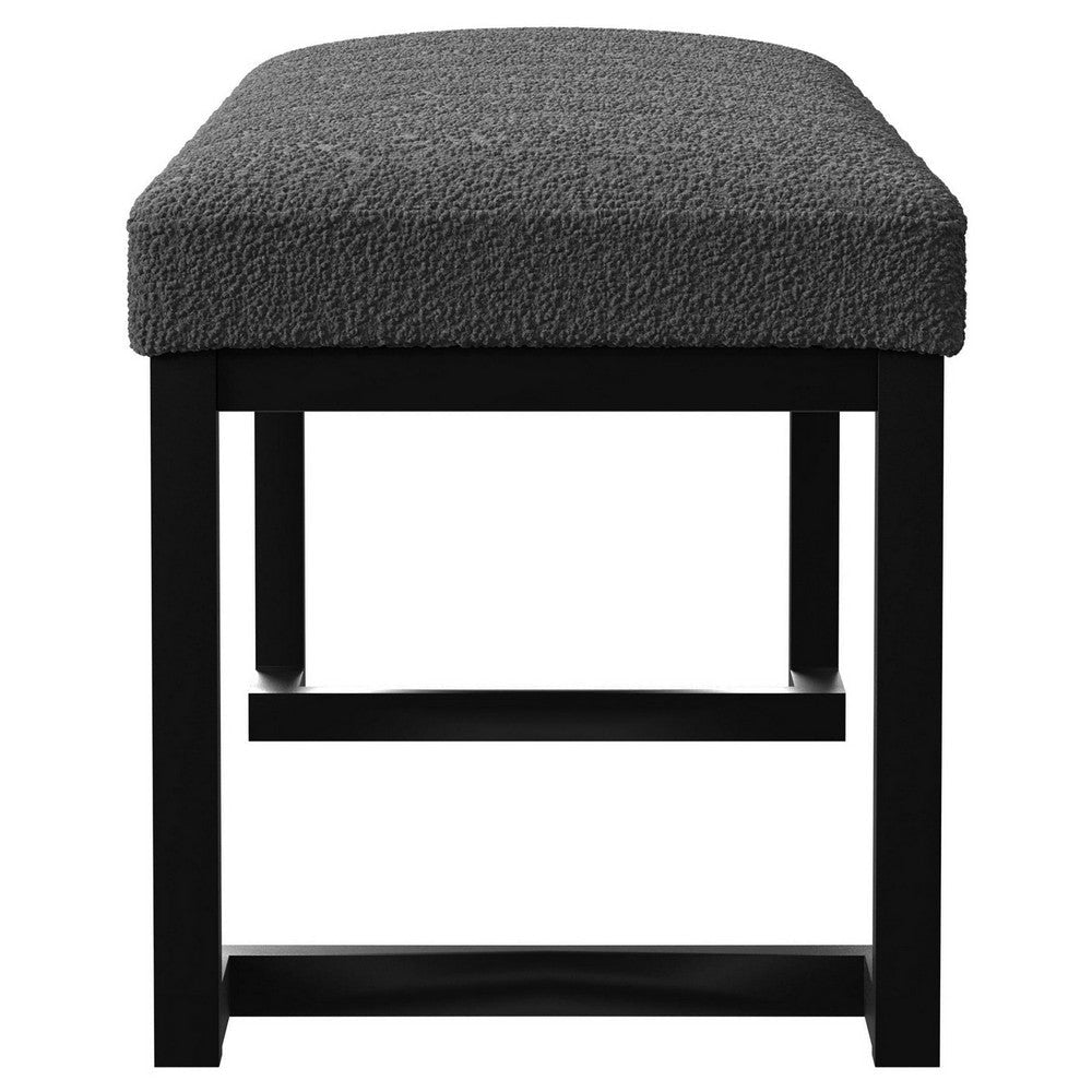 Mezza Accent Bench Tufted Gray Boucle Fabric Black Metal 48 Inch