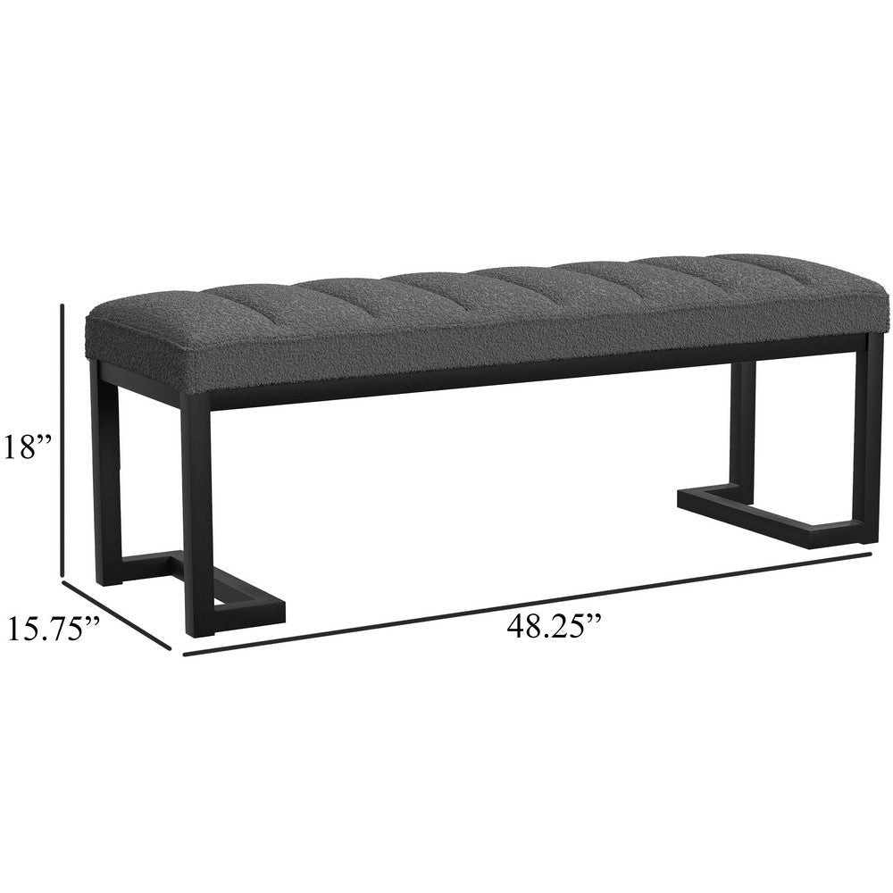 Mezza Accent Bench Tufted Gray Boucle Fabric Black Metal 48 Inch