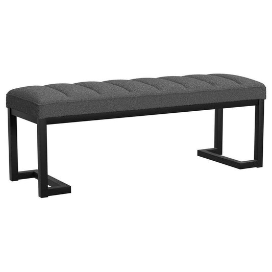 Mezza Accent Bench, Tufted Gray Boucle Fabric, Black Metal, 48 Inch