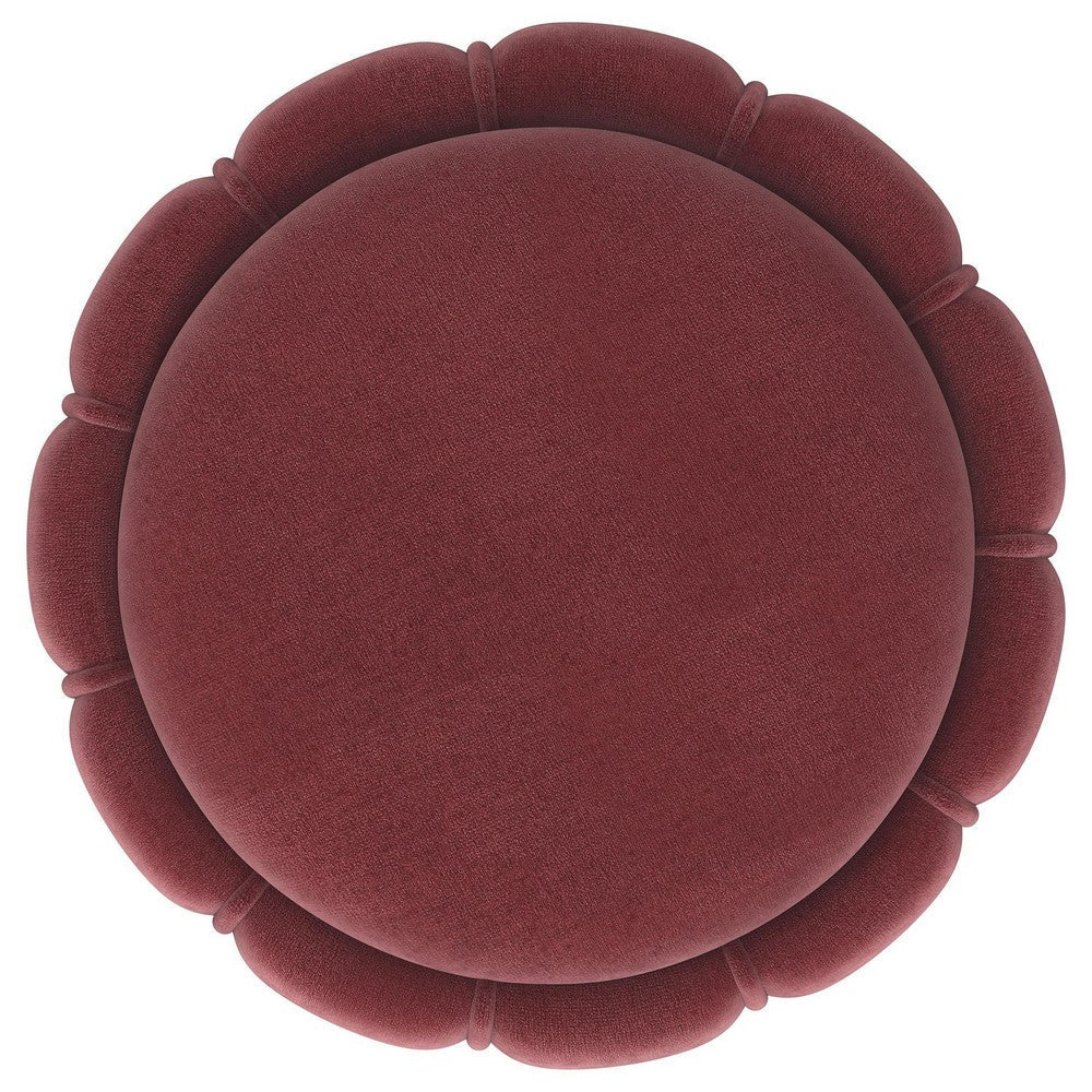 Soraya Ottoman Tufted Red Wine Fabric Round 17 Inch Gold Metal Band BM329661
