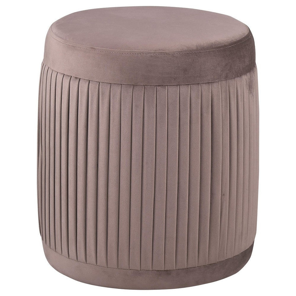 Tiana Ottoman Mauve Fabric Pleated Design Round 18 Inch Wood Frame BM329663