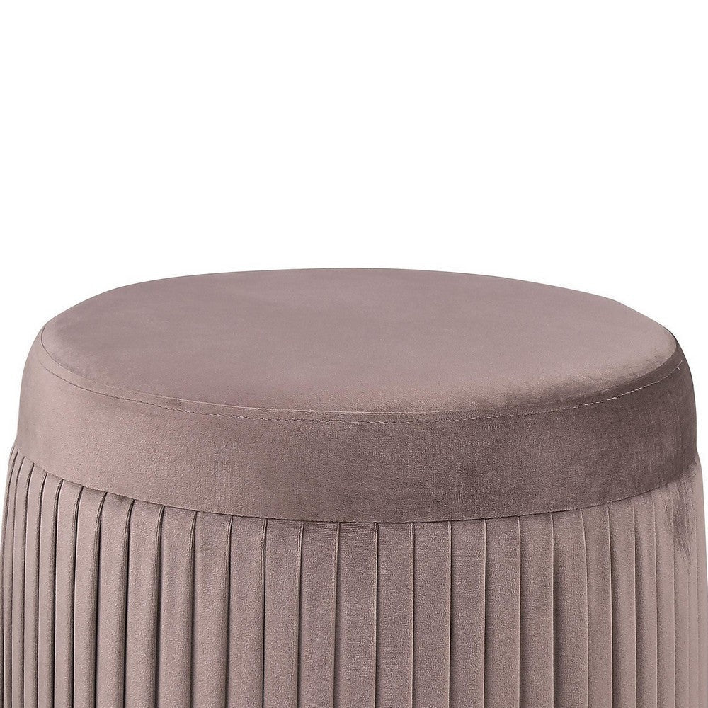 Tiana Ottoman Mauve Fabric Pleated Design Round 18 Inch Wood Frame BM329663