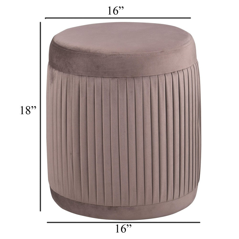 Tiana Ottoman Mauve Fabric Pleated Design Round 18 Inch Wood Frame BM329663