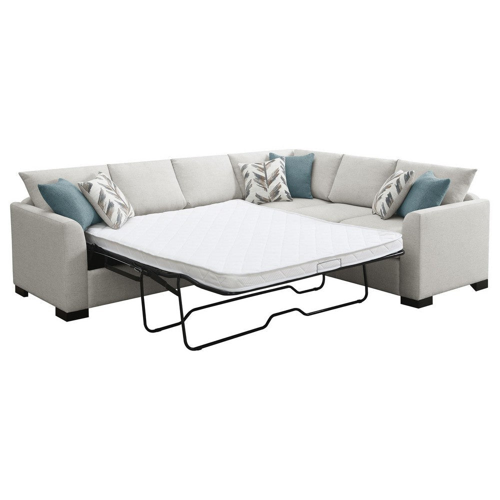 Ashlee Sleeper Sectional Sofa Greige Chenille 6 Pillows 111 Inch BM329664
