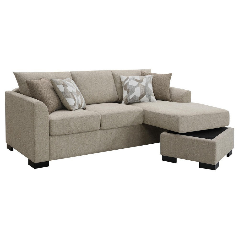 Storia Sleeper Sectional Chaise Sofa Camel Brown 4 Pillows 84 Inch