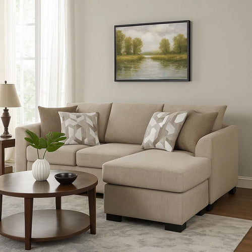 Storia Sleeper Sectional Chaise Sofa, Camel Brown, 4 Pillows, 84 Inch