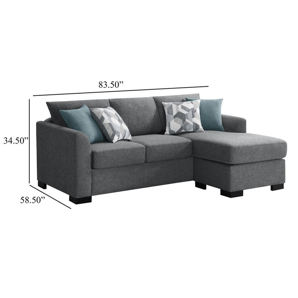 Storia Sleeper Sectional Chaise Sofa Heather Gray 4 Pillows 84 Inch BM329667