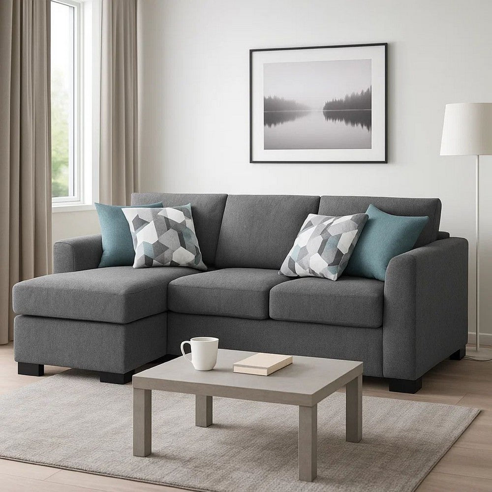 Storia Sleeper Sectional Chaise Sofa, Heather Gray, 4 Pillows, 84 Inch