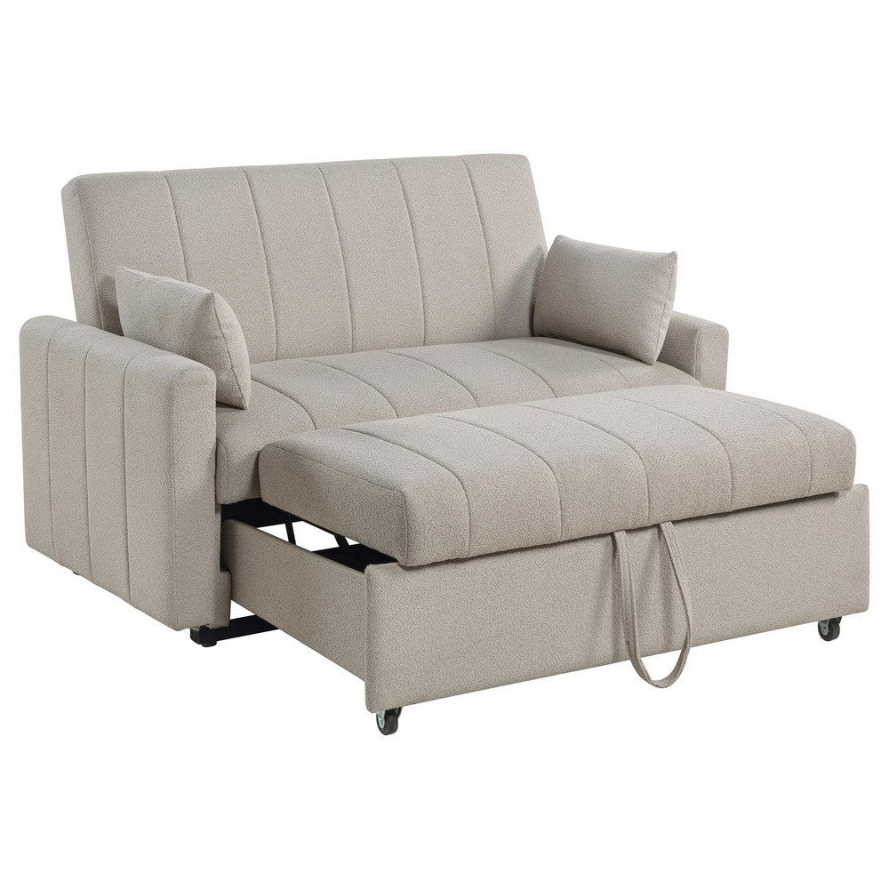 Porta Sleeper Sofa Bed Latte Ivory Boucle Fabric Full Size 60 Inch