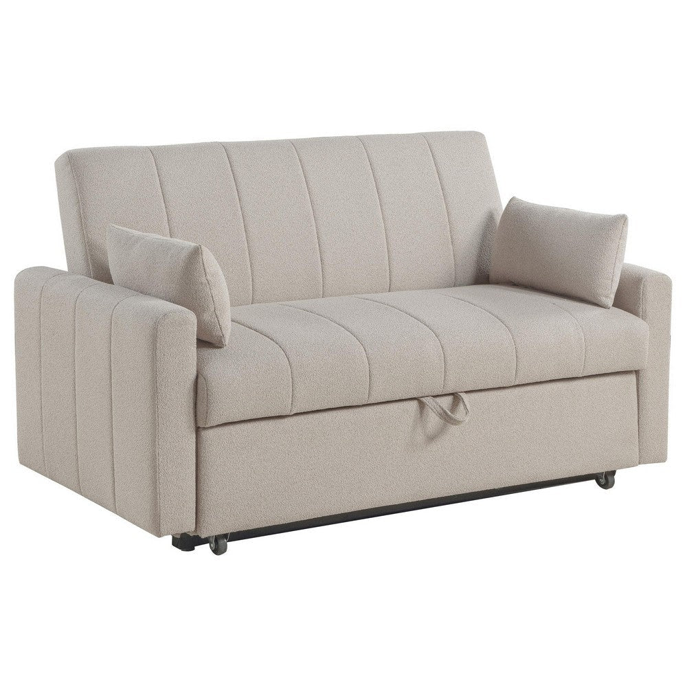 Porta Sleeper Sofa Bed, Latte Ivory Boucle Fabric, Full Size, 60 Inch
