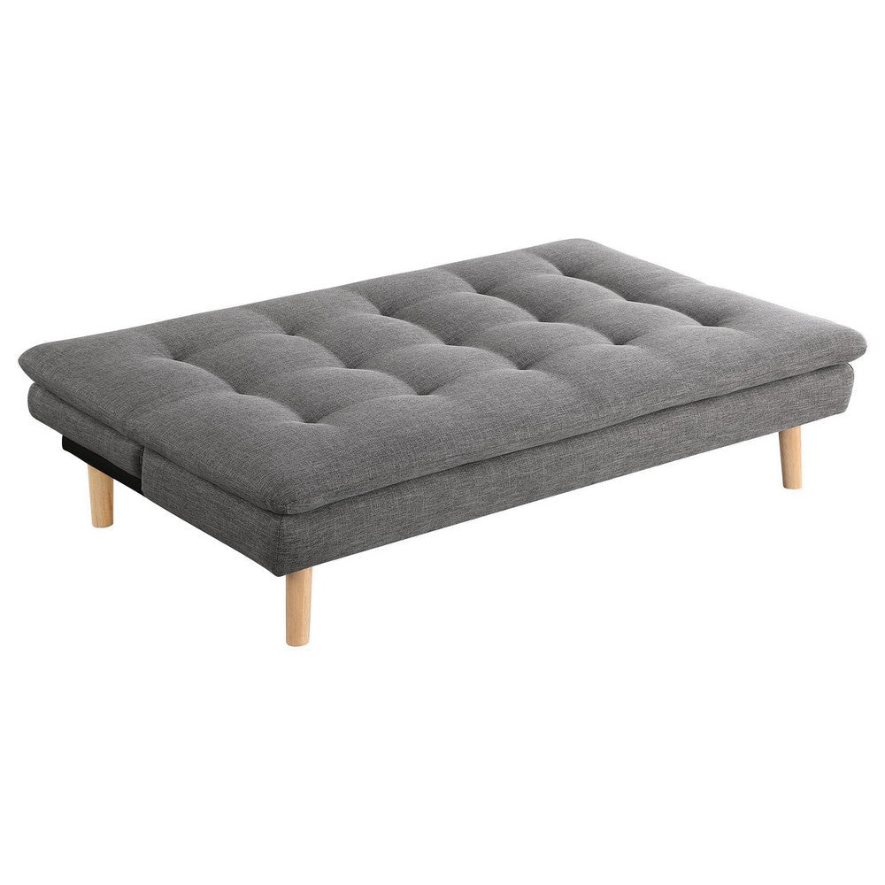 Siana Convertible Sofa Bed Tufted Gray Fabric Brown Wood 72 Inch BM329676