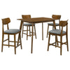 Rinona 5pc Counter Height Dining Set, 4 Chairs, Gray Fabric Brown Wood