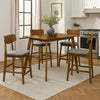 Rinona 5pc Counter Height Dining Set, 4 Chairs, Gray Fabric Brown Wood