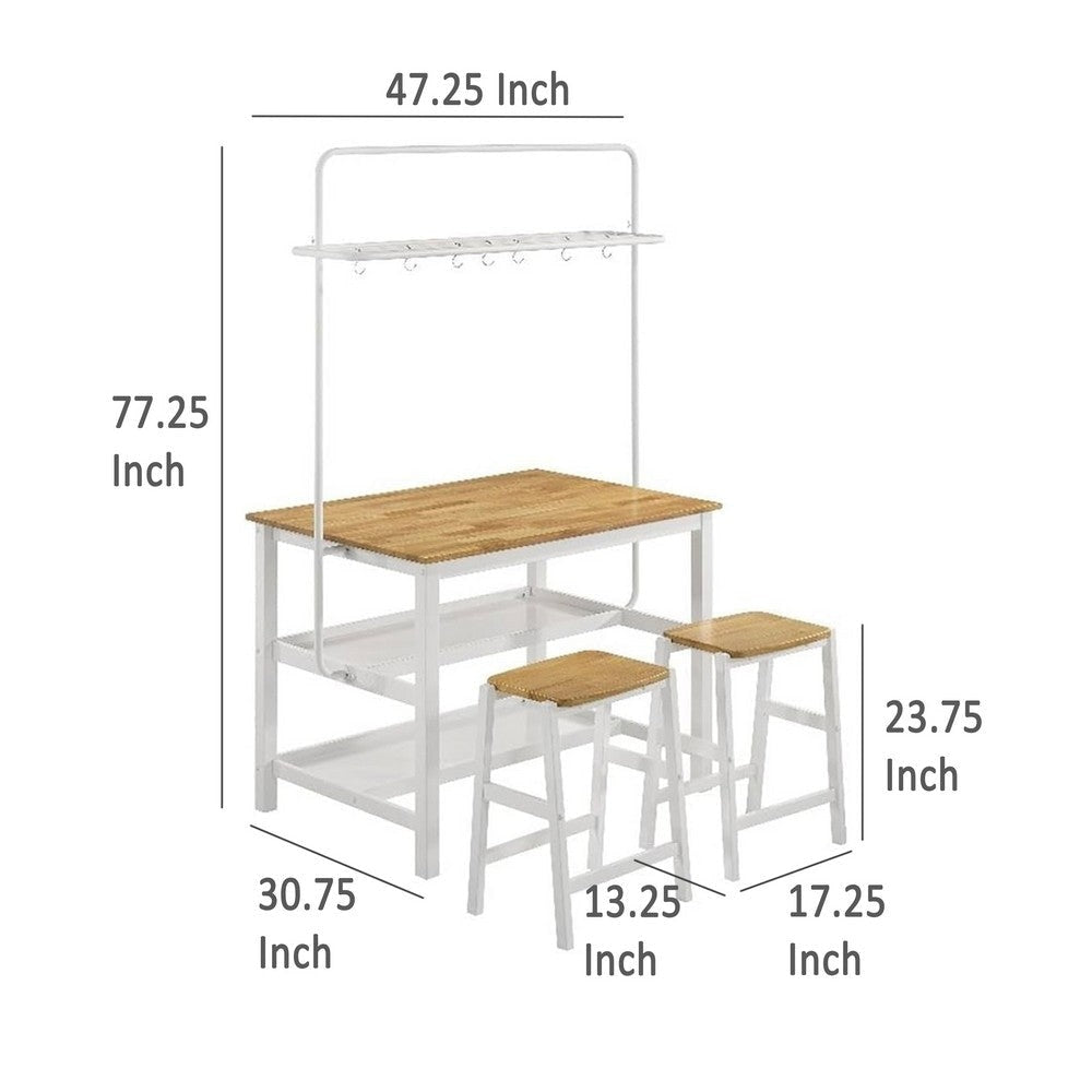 Kiyana 3pc Kitchen Island Counter Table Set 2 Stools Brown and White BM329681