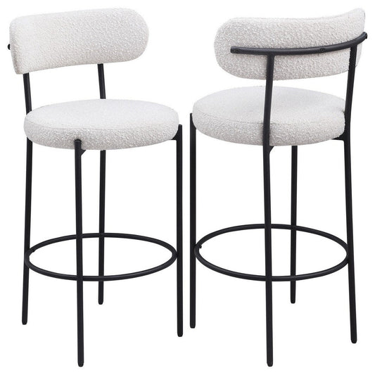 Winona Bar Height Chair Set of 2, White Boucle, Black Metal 30 Inch