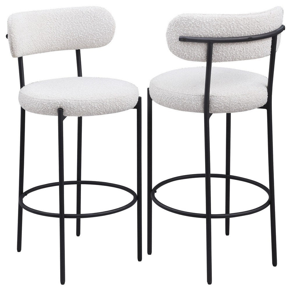 Winona Bar Height Chair Set of 2, White Boucle, Black Metal 30 Inch