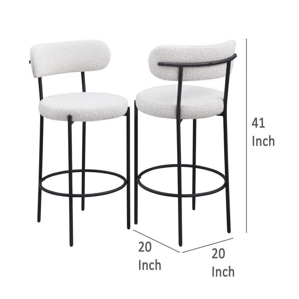 Winona Bar Height Chair Set of 2 White Boucle Black Metal 30 Inch BM329683
