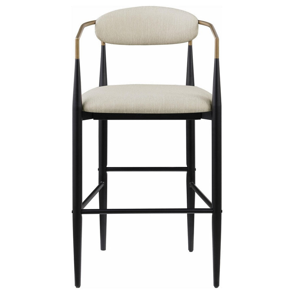 Tiara Bar Chair Set of 2 Beige Fabric Gold Black Metal 30 Inch
