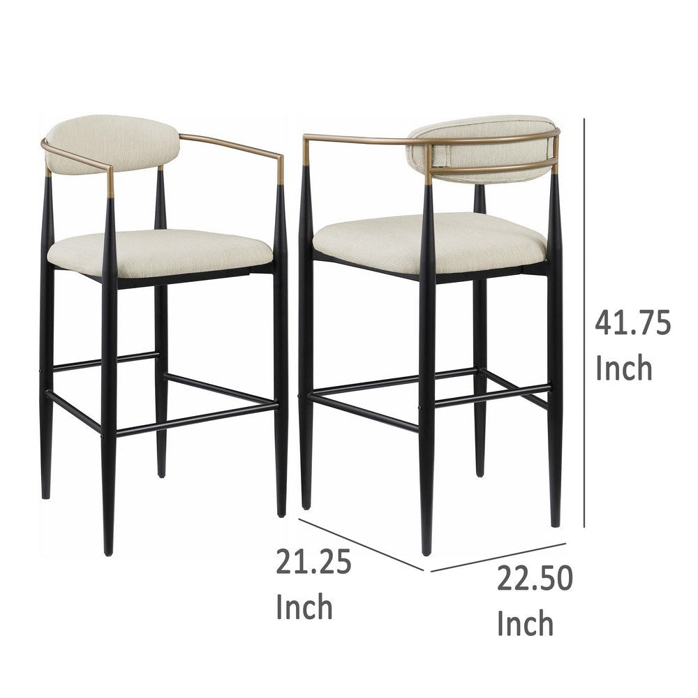 Tiara Bar Chair Set of 2 Beige Fabric Gold Black Metal 30 Inch