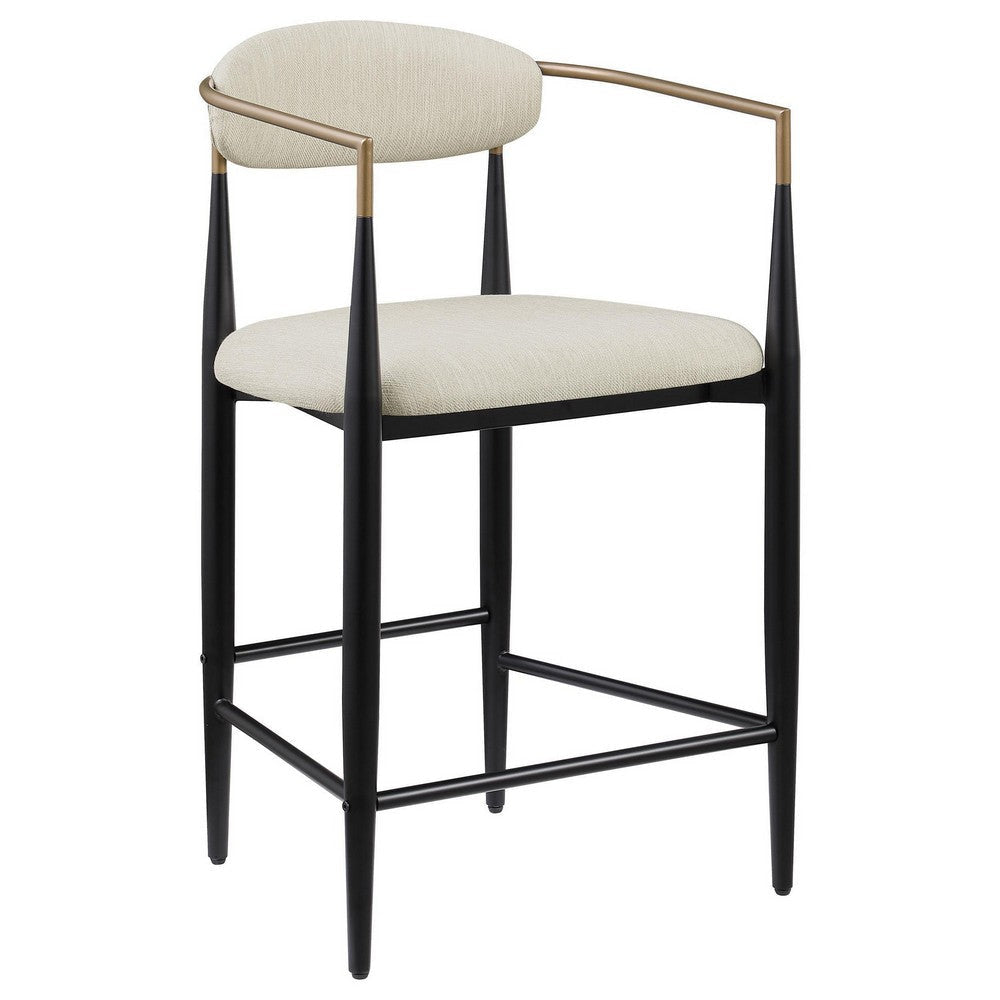 Tiara Counter Height Chair Set of 2 Beige Fabric Black Metal 25 Inch BM329687