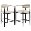 Tiara Counter Height Chair Set of 2 Beige Fabric Black Metal 25 Inch BM329687