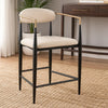 Tiara Counter Height Chair Set of 2, Beige Fabric, Black Metal 25 Inch