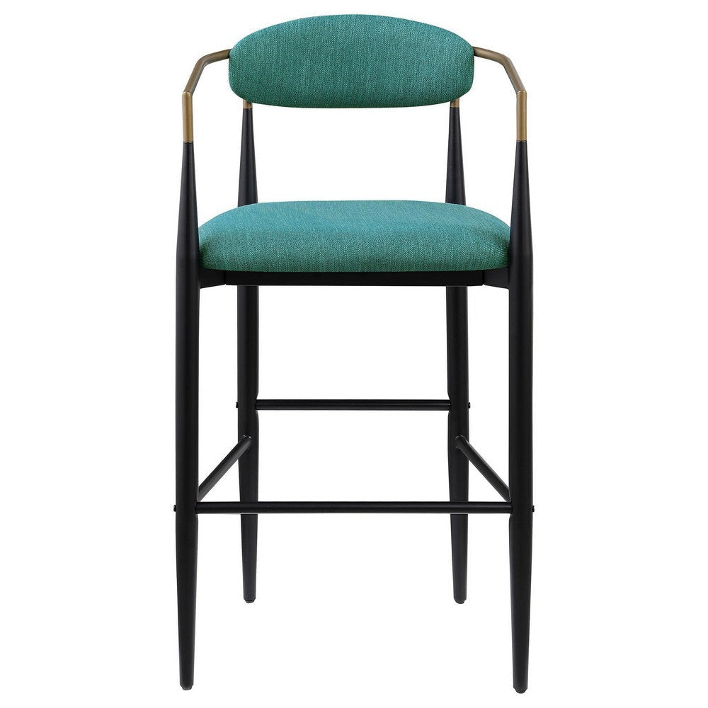 Tiara Bar Chair Set of 2 Teal Green Fabric Gold Black Metal 30 Inch
