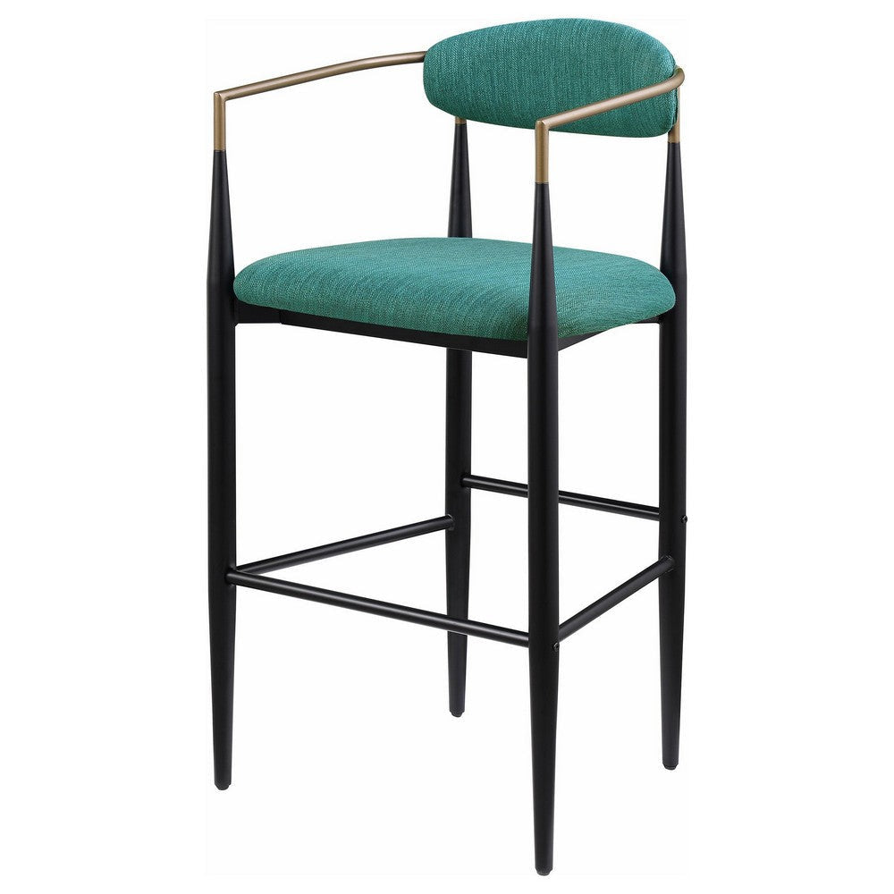 Tiara Bar Chair Set of 2 Teal Green Fabric Gold Black Metal 30 Inch