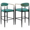 Tiara Bar Chair Set of 2, Teal Green Fabric, Gold, Black Metal 30 Inch