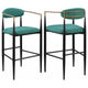 Tiara Bar Chair Set of 2, Teal Green Fabric, Gold, Black Metal 30 Inch