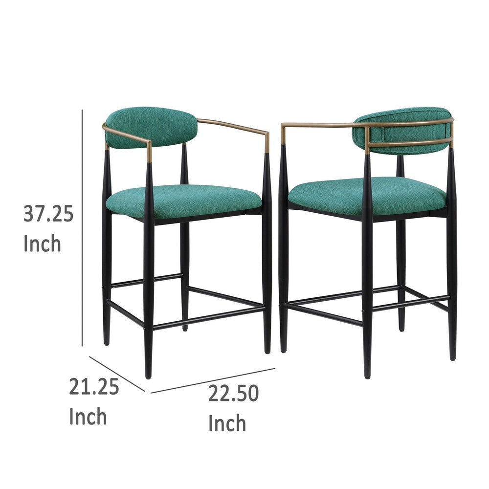 Tiara Counter Height Chair Set of 2 Teal Green Black Metal 25 Inch