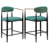 Tiara Counter Height Chair Set of 2, Teal Green, Black Metal 25 Inch
