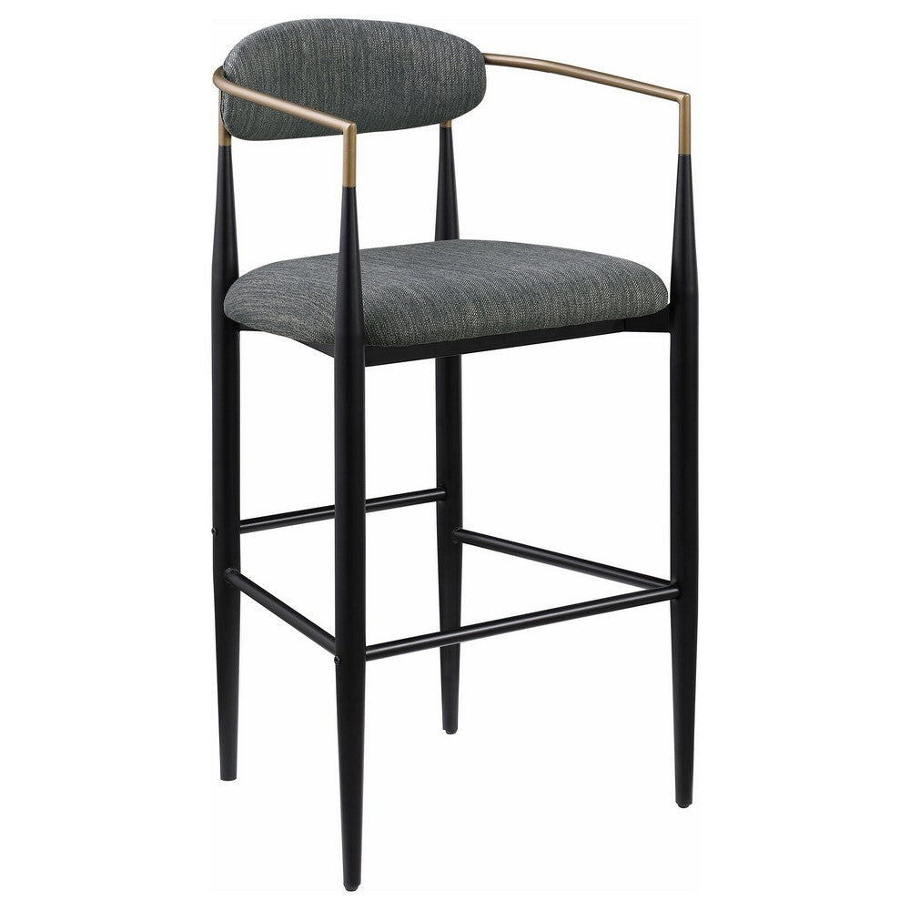 Tiara Bar Chair Set of 2 Gray Fabric Gold Black Metal 30 Inch BM329690
