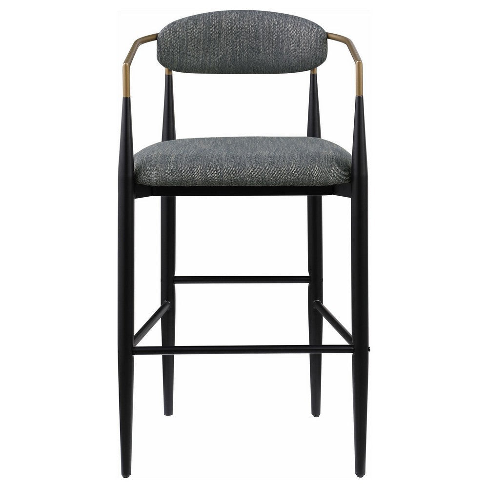 Tiara Bar Chair Set of 2 Gray Fabric Gold Black Metal 30 Inch BM329690