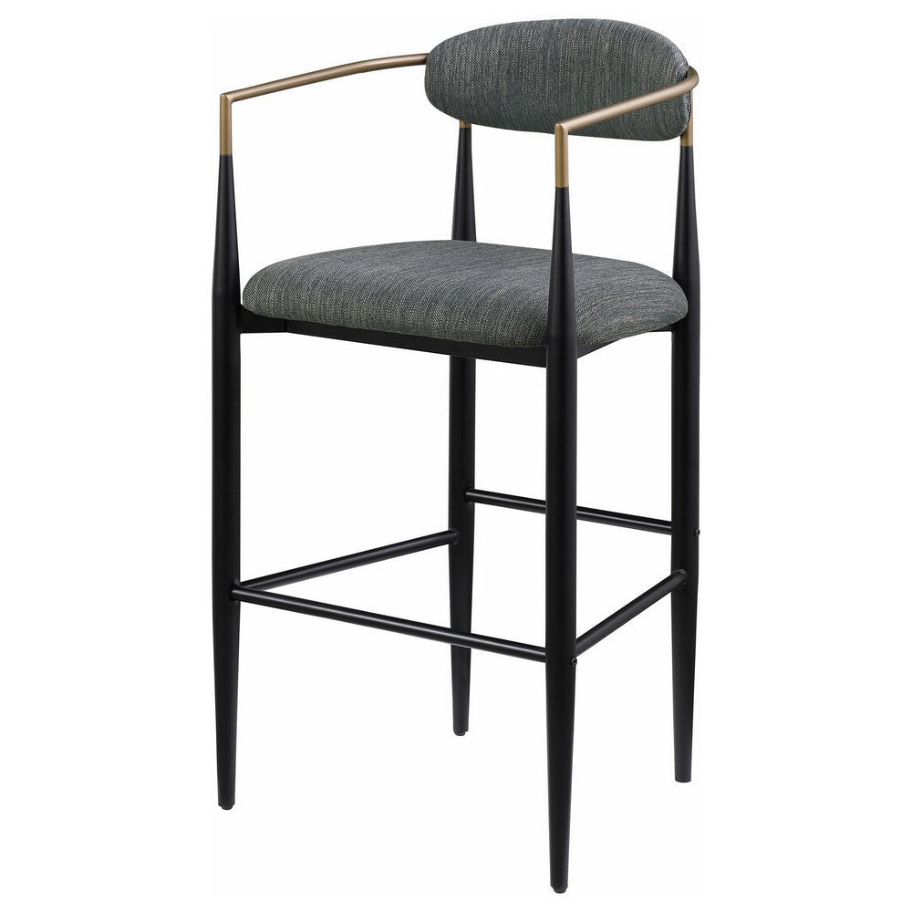 Tiara Bar Chair Set of 2 Gray Fabric Gold Black Metal 30 Inch BM329690