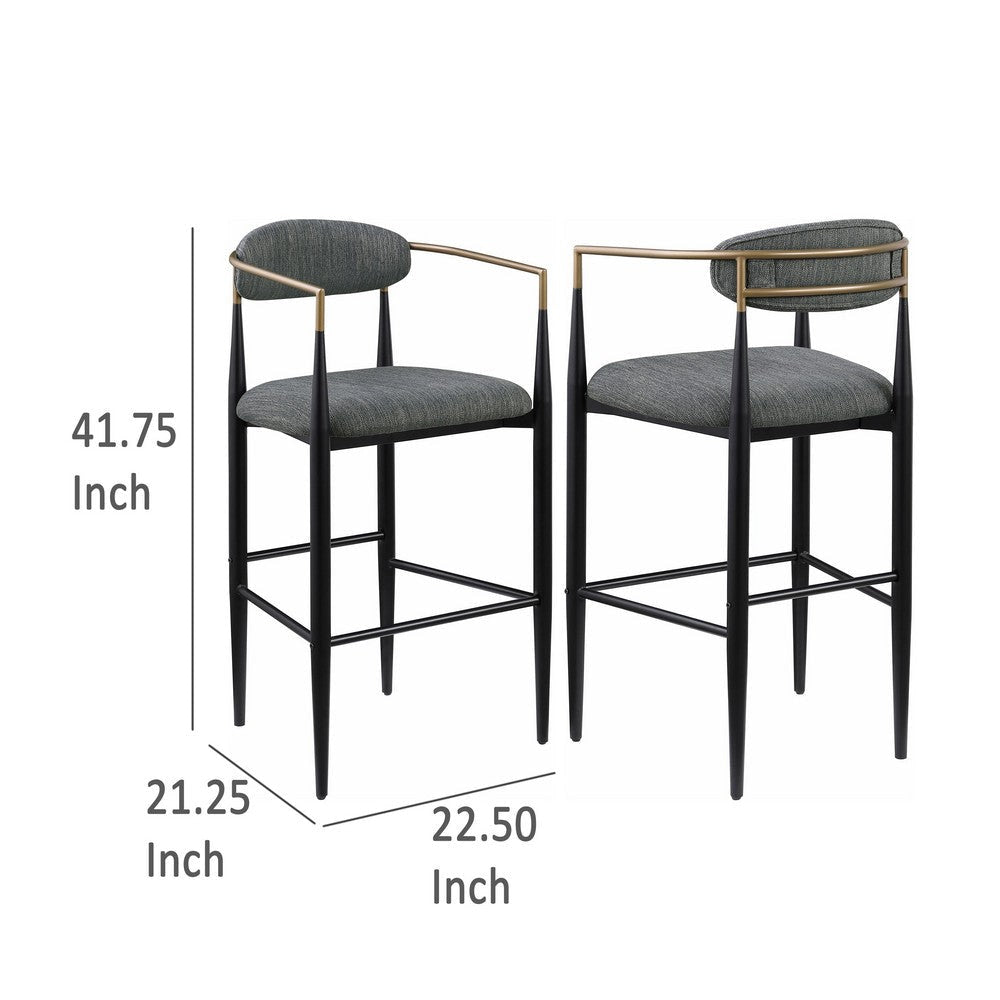 Tiara Bar Chair Set of 2 Gray Fabric Gold Black Metal 30 Inch BM329690