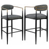 Tiara Bar Chair Set of 2, Gray Fabric, Gold, Black Metal 30 Inch