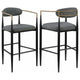 Tiara Bar Chair Set of 2, Gray Fabric, Gold, Black Metal 30 Inch