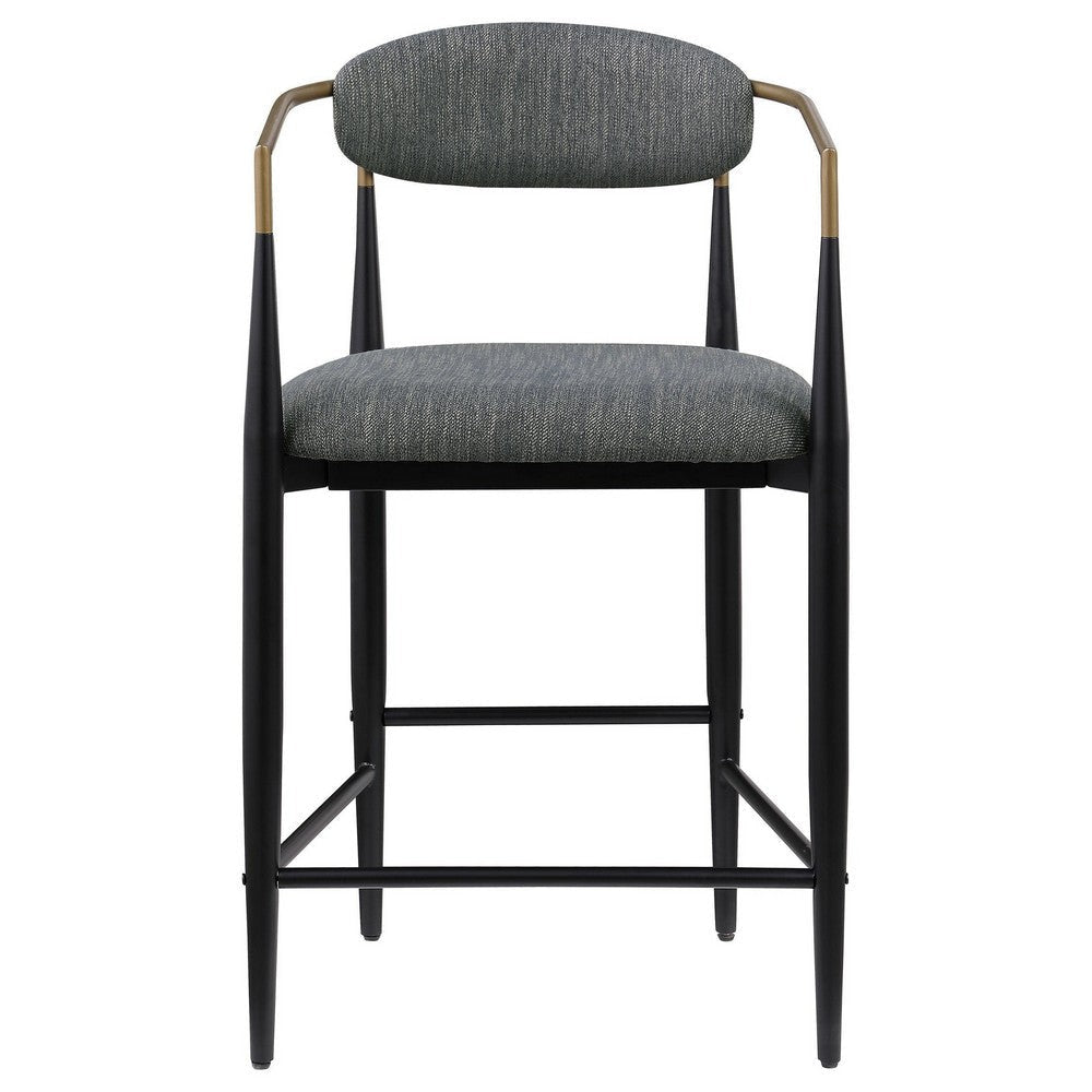 Tiara Counter Chair Set of 2 Gray Fabric Gold Black Metal 25 Inch