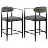 Tiara Counter Chair Set of 2 Gray Fabric Gold Black Metal 25 Inch