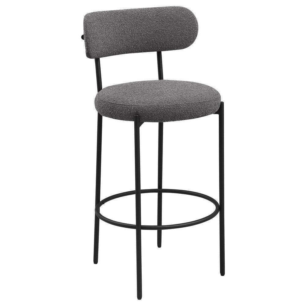 Winona Bar Chair Set of 2 Gray Boucle Fabric Black Metal 30 Inch BM329692