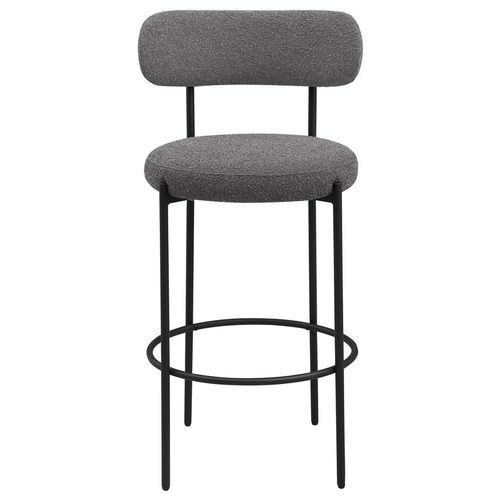 Winona Bar Chair Set of 2 Gray Boucle Fabric Black Metal 30 Inch BM329692