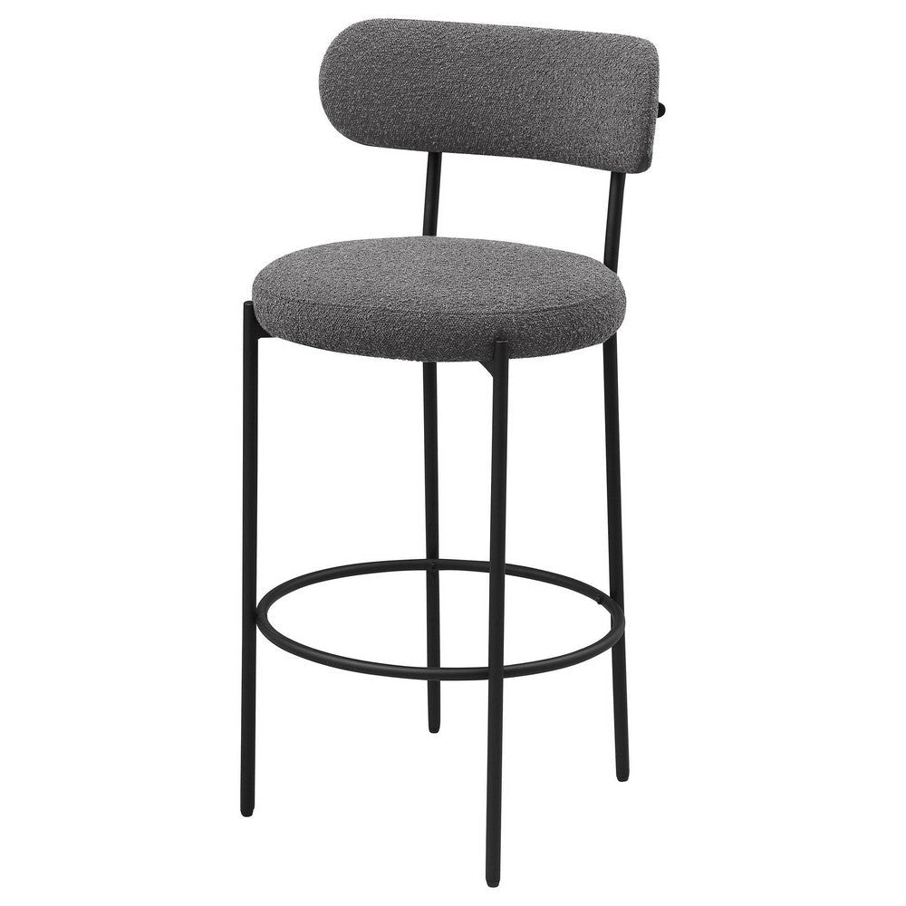 Winona Bar Chair Set of 2 Gray Boucle Fabric Black Metal 30 Inch BM329692
