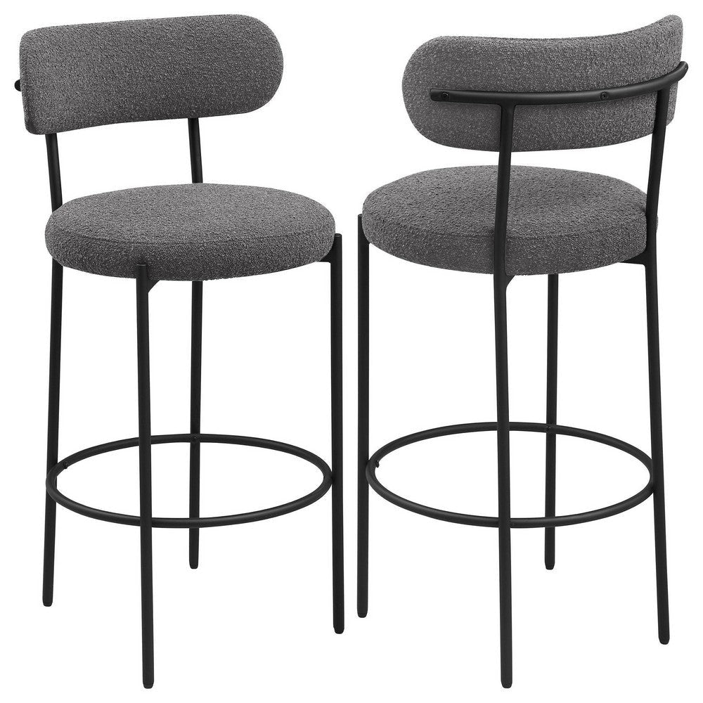 Winona Bar Chair Set of 2 Gray Boucle Fabric Black Metal 30 Inch BM329692