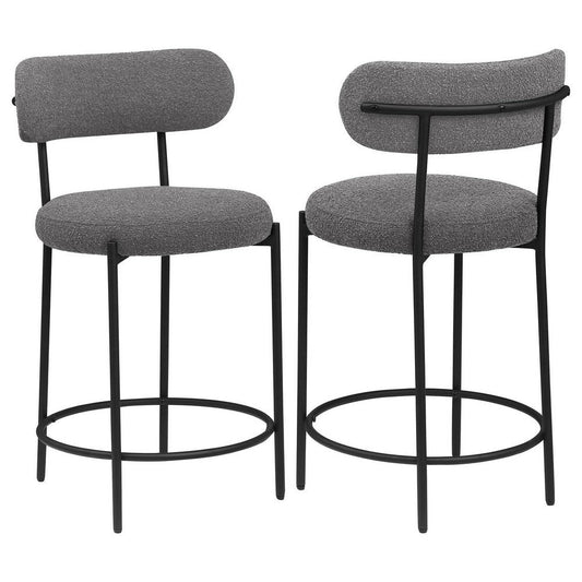 Winona Counter Height Chair Set of 2, Gray Boucle, Black Metal 25 Inch