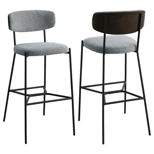 Ellina Pub Height Bar Chair Set of 2, Gray Fabric, Black Metal 30 Inch