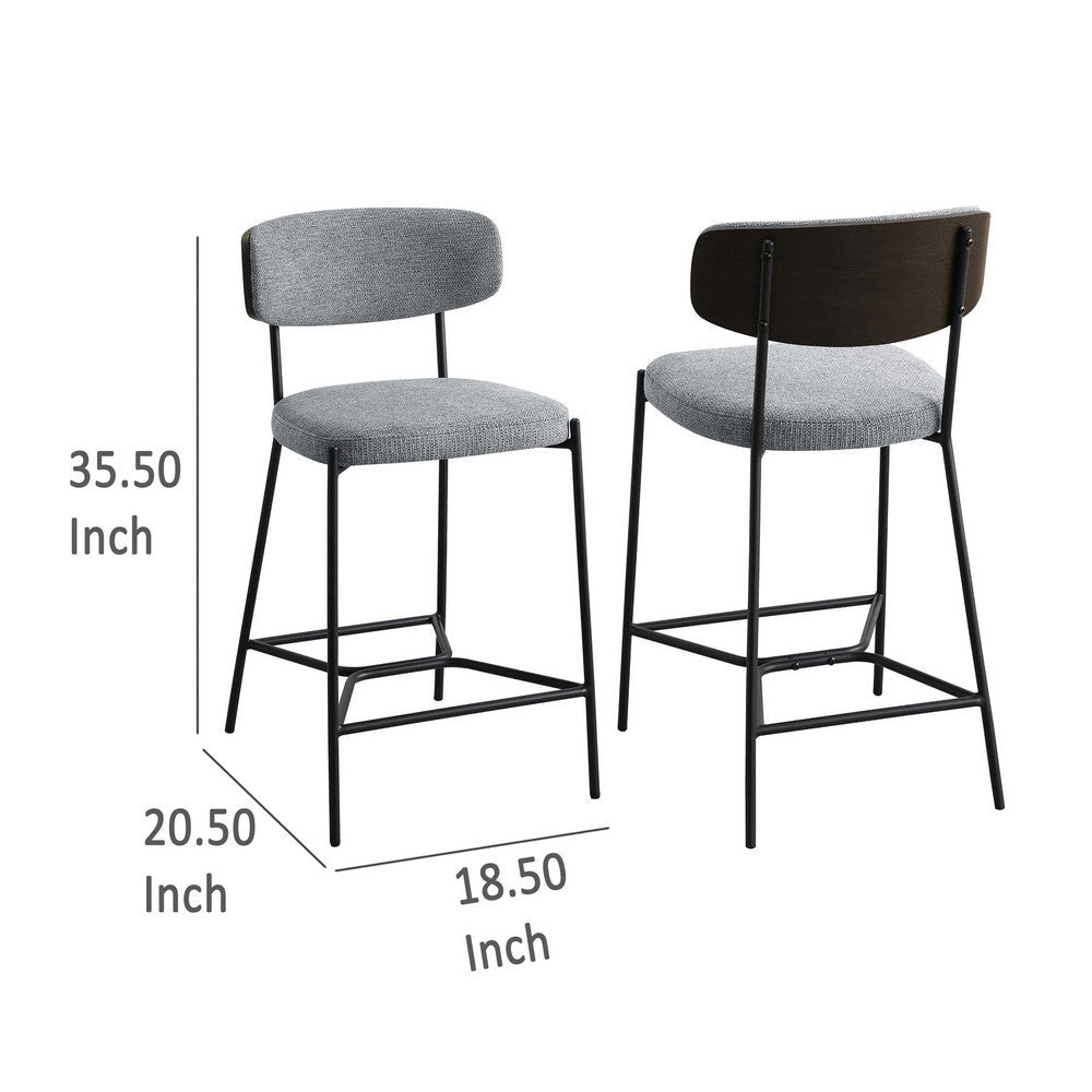 Ellina Counter Height Chair Set of 2 Gray Fabric Black 24 Inch