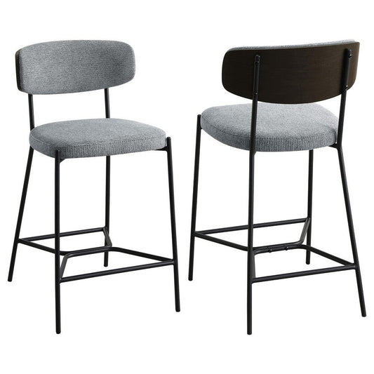 Ellina Counter Height Chair Set of 2, Gray Fabric, Black, 24 Inch