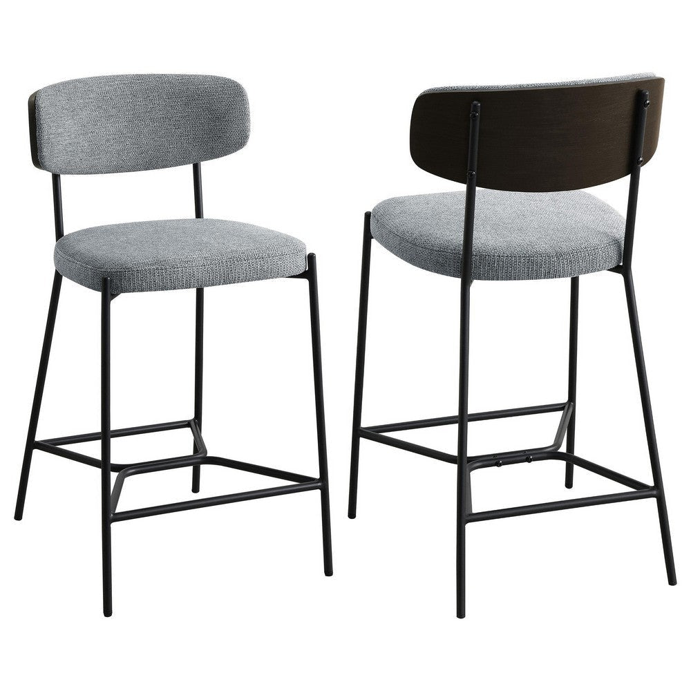 Ellina Counter Height Chair Set of 2, Gray Fabric, Black, 24 Inch