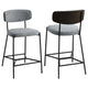 Ellina Counter Height Chair Set of 2, Gray Fabric, Black, 24 Inch
